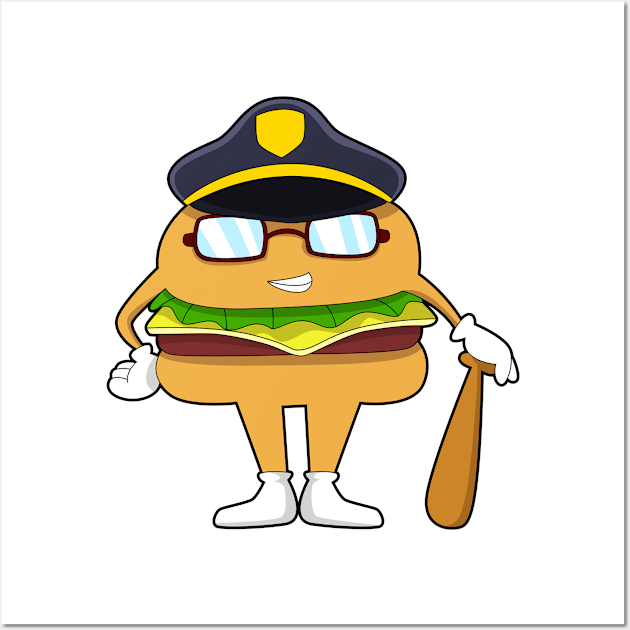 Burger as Police officer with Police hat Wall Art by Markus Schnabel